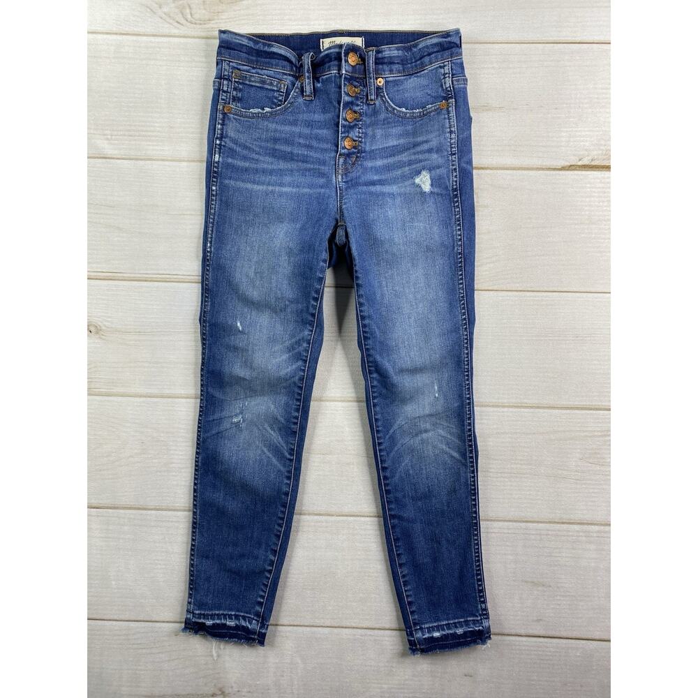 Madewell 10" High Rise Skinny Jeans Womens 25 Stretch Medium Blue Denim Raw Hem
